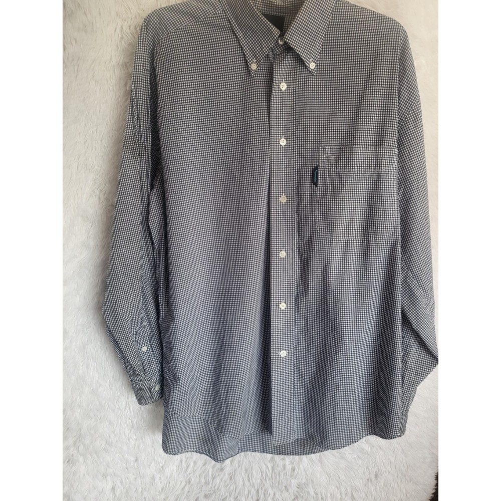 Faconnable Button Down Shirt Men's Large Blue Check Long Sleeve Classic